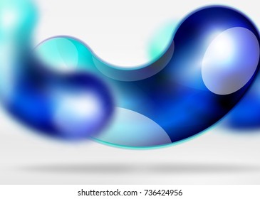 Digital techno abstract background, grey 3d space with blue glass curvy bubble. Vector technology abstract background