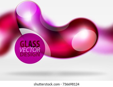 Digital techno abstract background, grey 3d space with red glass curvy bubble. Vector technology abstract background