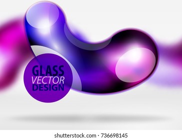 Digital techno abstract background, grey 3d space with purple glass curvy bubble. Vector technology abstract background