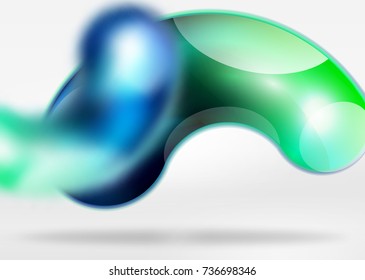 Digital techno abstract background, grey 3d space with blue glass curvy bubble. Vector technology abstract background