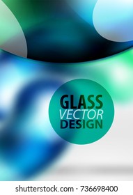 Digital techno abstract background, grey 3d space with blue glass curvy bubble. Vector technology abstract background