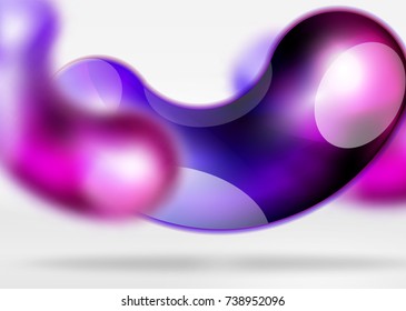 Digital techno abstract background, grey 3d space with purple glass curvy bubble. Vector technology abstract background