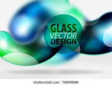 Digital techno abstract background, grey 3d space with blue glass curvy bubble. Vector technology abstract background