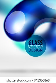 Digital techno abstract background, grey 3d space with blue glass curvy bubble. Vector technology abstract background