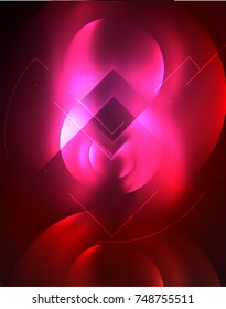 Digital techno wallpaper, glowing abstract background, circles, vector technology abstract template, red color