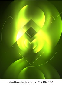 Digital techno wallpaper, glowing abstract background, circles, vector technology abstract template, green color