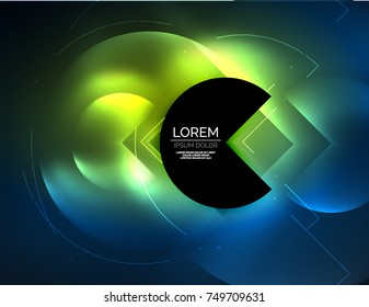 Digital techno wallpaper, glowing abstract background, circles, vector technology abstract template, green and blue colors