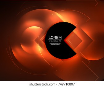 Papel de fondo digital tecno, fondo abstracto brillante, círculos, plantilla abstracta de tecnología vectorial, colores rojo y naranja