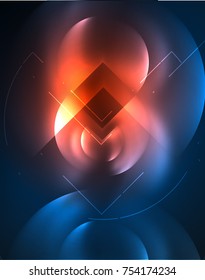 Digital techno wallpaper, glowing abstract background, circles, vector technology abstract template, red and blue colors