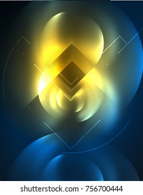 Digital techno wallpaper, glowing abstract background, circles, vector technology abstract template, blue and yellow colors