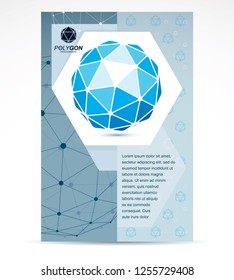 Digital technologies company advertising flyer. Abstract blue isometric construction, low poly vector.