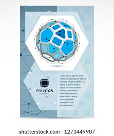 Digital technologies company advertising flyer. Abstract blue isometric construction, low poly vector.