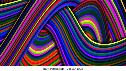 Tecnologías digitales. Líneas onduladas multicolores sobre fondo negro. Ilustración vectorial para su diseño.