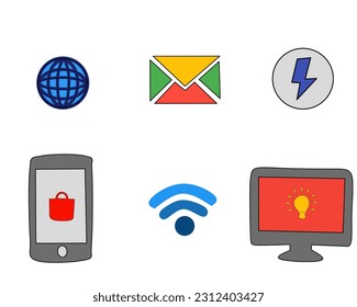 Digital technology in 5.0 era, Communication internet Set, Flat web icon.