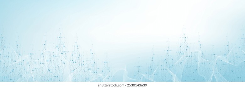 Digital technology abstract background with AI circuit board texture. Technology connected blue lines with electronics elements on tech bg. Semiconductor hardware. Cyber engineering