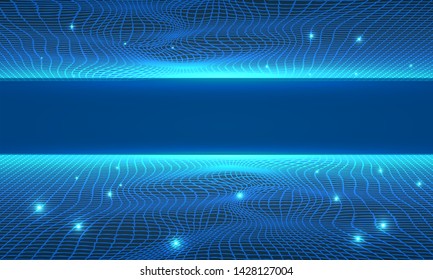 Digital technology abstract background. Futuristic web lines backdrop with shiny horizon. Vector