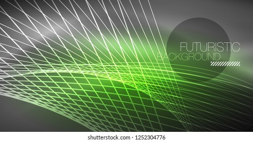 Digital technology abstract background - neon geometric design. Abstract glowing lines. Colorful techno vector background. Futuristic shape.