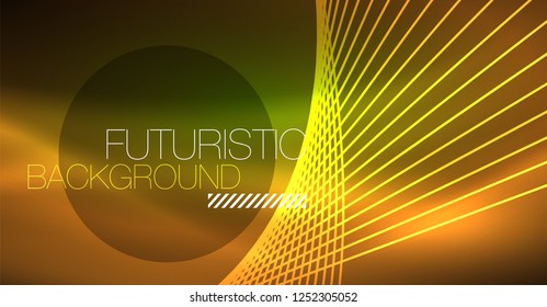 Digital technology abstract background - neon geometric design. Abstract glowing lines. Colorful techno vector background. Futuristic shape.