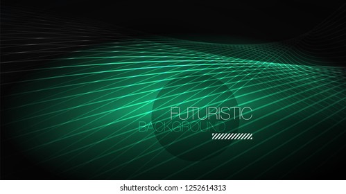 Abstrakter Hintergrund der Digitaltechnik - neongeometrisches Design. Abstrakte leuchtende Linien. Farbiger Techno-Vektorhintergrund. Futuristische Form.