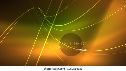 Digital technology abstract background - neon geometric design. Abstract glowing lines. Colorful techno vector background. Futuristic shape.