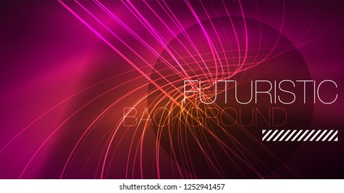 Digital technology abstract background - neon geometric design. Abstract glowing lines. Colorful techno vector background. Futuristic shape.