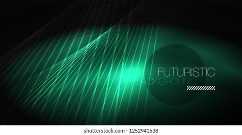 Digital technology abstract background - neon geometric design. Abstract glowing lines. Colorful techno vector background. Futuristic shape.