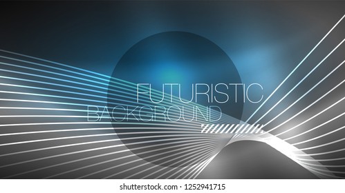 Digital technology abstract background - neon geometric design. Abstract glowing lines. Colorful techno vector background. Futuristic shape.