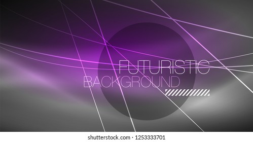 Digital technology abstract background - neon geometric design. Abstract glowing lines. Colorful techno vector background. Futuristic shape.