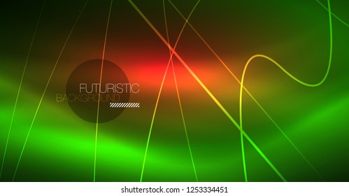 Digital technology abstract background - neon geometric design. Abstract glowing lines. Colorful techno vector background. Futuristic shape.