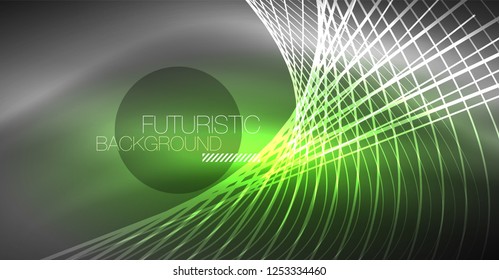 Digital technology abstract background - neon geometric design. Abstract glowing lines. Colorful techno vector background. Futuristic shape.