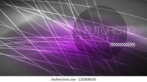 Digital technology abstract background - neon geometric design. Abstract glowing lines. Colorful techno vector background. Futuristic shape.