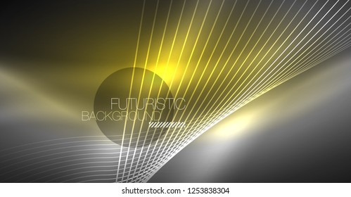 Digital technology abstract background - neon geometric design. Abstract glowing lines. Colorful techno vector background. Futuristic shape.