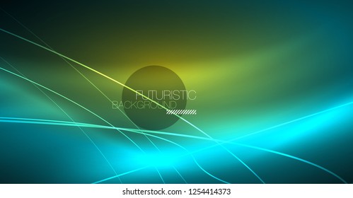 Digital technology abstract background - neon geometric design. Abstract glowing lines. Colorful techno vector background. Futuristic shape.