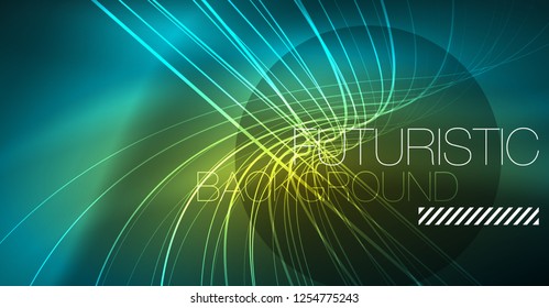 Digital technology abstract background - neon geometric design. Abstract glowing lines. Colorful techno vector background. Futuristic shape.