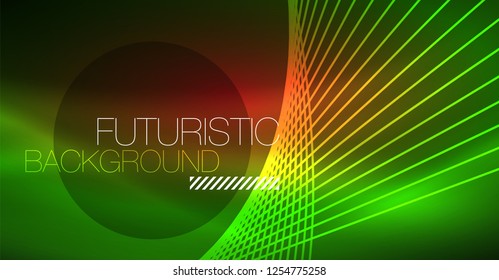 Digital technology abstract background - neon geometric design. Abstract glowing lines. Colorful techno vector background. Futuristic shape.