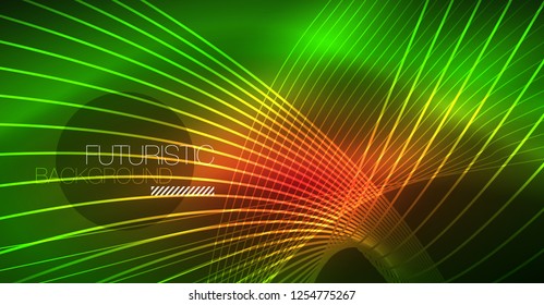 Digital technology abstract background - neon geometric design. Abstract glowing lines. Colorful techno vector background. Futuristic shape.