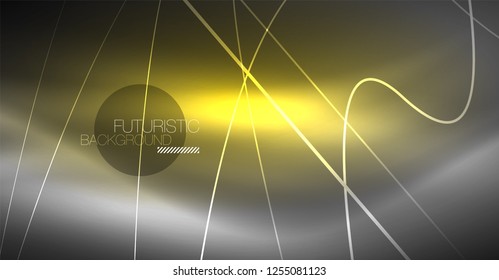 Digital technology abstract background - neon geometric design. Abstract glowing lines. Colorful techno vector background. Futuristic shape.