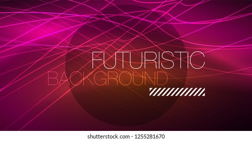 Digital technology abstract background - neon geometric design. Abstract glowing lines. Colorful techno vector background. Futuristic shape.