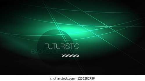 Digital technology abstract background - neon geometric design. Abstract glowing lines. Colorful techno vector background. Futuristic shape.