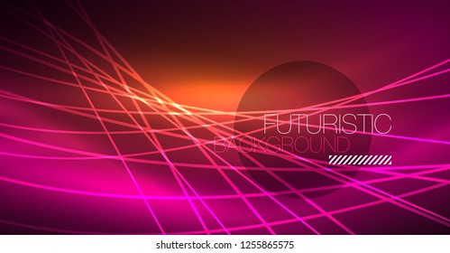 Digital technology abstract background - neon geometric design. Abstract glowing lines. Colorful techno vector background. Futuristic shape.