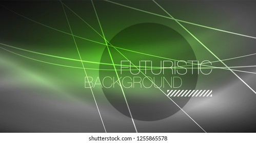 Abstrakter Hintergrund der Digitaltechnik - neongeometrisches Design. Abstrakte leuchtende Linien. Farbiger Techno-Vektorhintergrund. Futuristische Form.