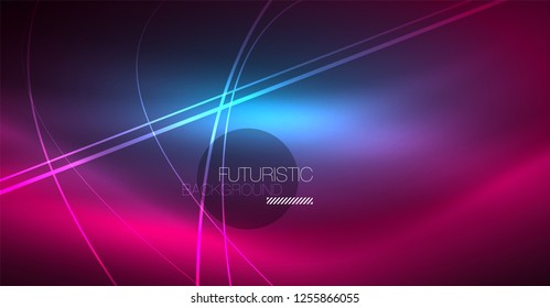 Abstrakter Hintergrund der Digitaltechnik - neongeometrisches Design. Abstrakte leuchtende Linien. Farbiger Techno-Vektorhintergrund. Futuristische Form.