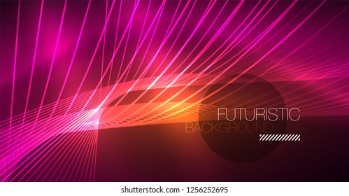 Digital technology abstract background - neon geometric design. Abstract glowing lines. Colorful techno vector background. Futuristic shape.