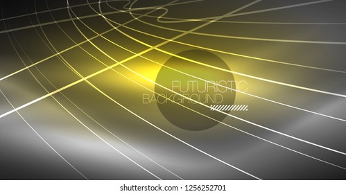 Abstrakter Hintergrund der Digitaltechnik - neongeometrisches Design. Abstrakte leuchtende Linien. Farbiger Techno-Vektorhintergrund. Futuristische Form.
