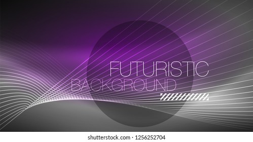 Digital technology abstract background - neon geometric design. Abstract glowing lines. Colorful techno vector background. Futuristic shape.