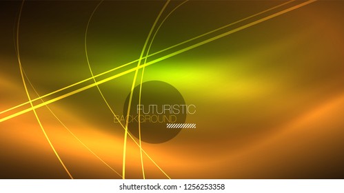 Digital technology abstract background - neon geometric design. Abstract glowing lines. Colorful techno vector background. Futuristic shape.