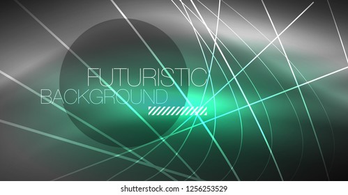 Digital technology abstract background - neon geometric design. Abstract glowing lines. Colorful techno vector background. Futuristic shape.