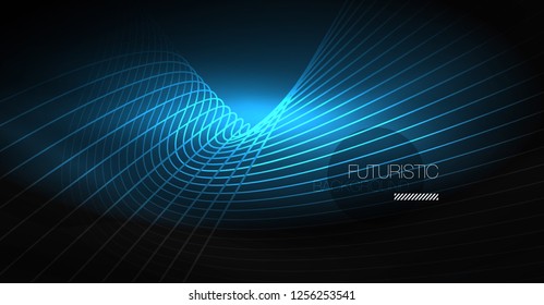 Digital technology abstract background - neon geometric design. Abstract glowing lines. Colorful techno vector background. Futuristic shape.