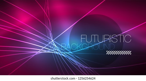 Digital technology abstract background - neon geometric design. Abstract glowing lines. Colorful techno vector background. Futuristic shape.