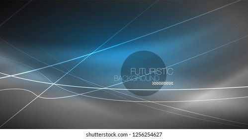 Digital technology abstract background - neon geometric design. Abstract glowing lines. Colorful techno vector background. Futuristic shape.